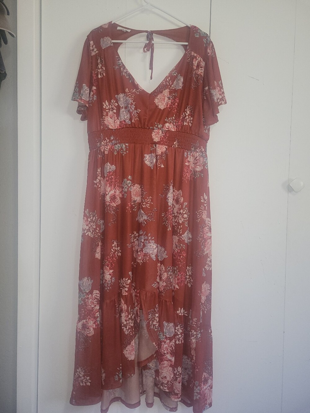 Maurices Floral Rust Midi Dress with Tie Back